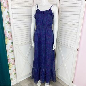 Express Paisley Tiered Ruffle Sleeveless Maxi Dress Purple Small
